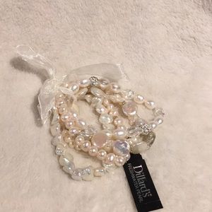 Freshwater Pearl & Rhinestones Stretch Bracelets